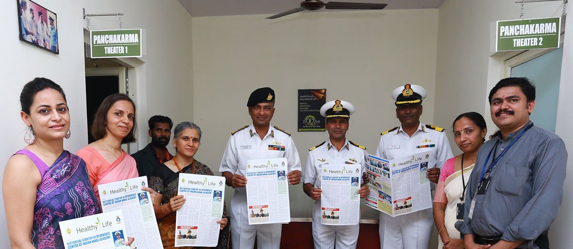 Releasing-of-Healthy-Life-an-ayurvedic-Magazine-of-Itoozhi-Illam-ayurveda-Foundation-By-Rear-Admiral-M-D-suresh-in-Commanding-officer-Commodor-Kamaleshkumar-at-Indian-Naval-Academy